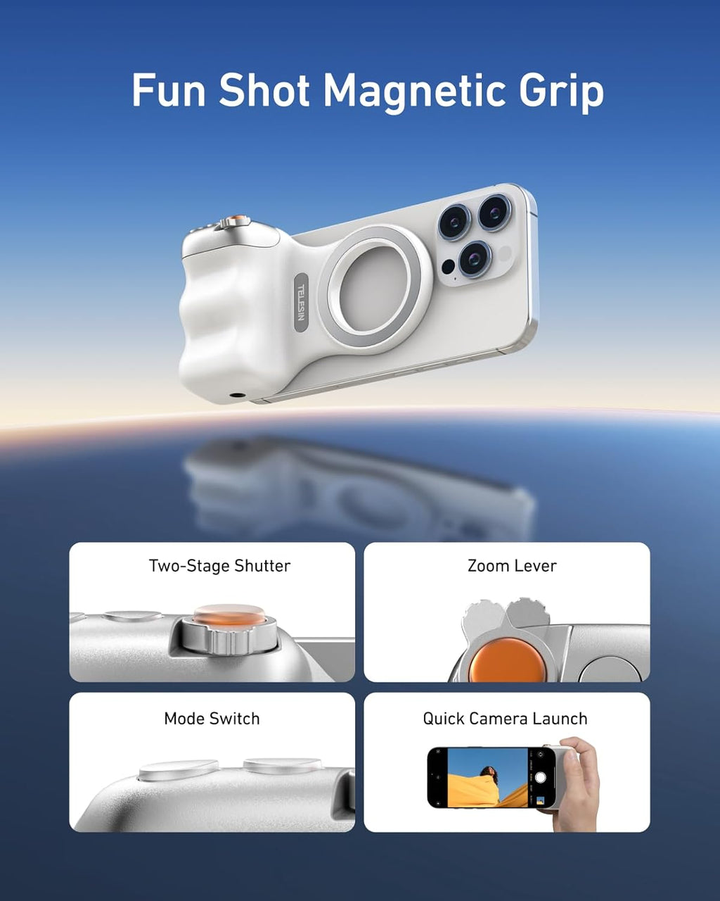 Magnetic Phone Camera DSLR Style Shutter Grip  Comfort Ergonomic Camera Grip Handle Holder